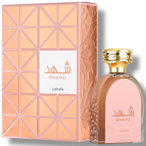 Latafa Shahd Arabian perfume showcasing elegant packaging and design.