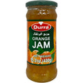 Durra orange jam 430g jar showcasing the vibrant orange color and fruit pieces.
