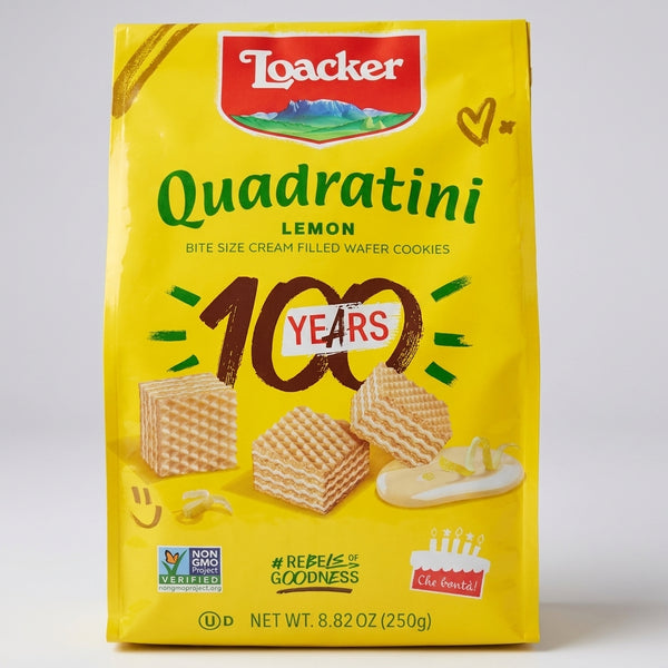 Loacker Quadratini Lemon Wafer Cookies 8.82 oz - 100 Years Anniversary