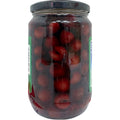 Delicious Sadaf sour cherry in light syrup pitted 700g on a white background highlighting the pitted sour cherries.