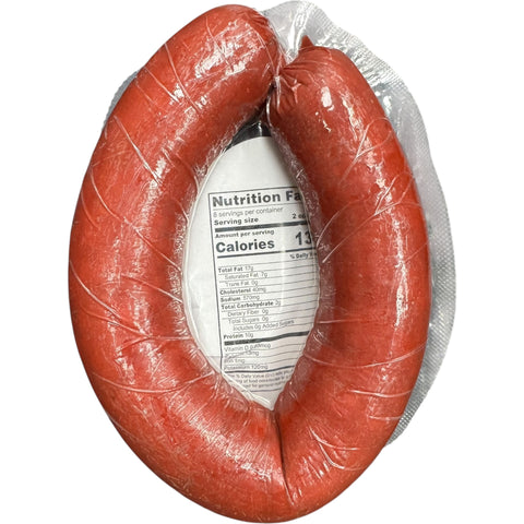 Close-up of Shahin evlik sucuk, showcasing the texture of this authentic Turkish sucuk sausage.