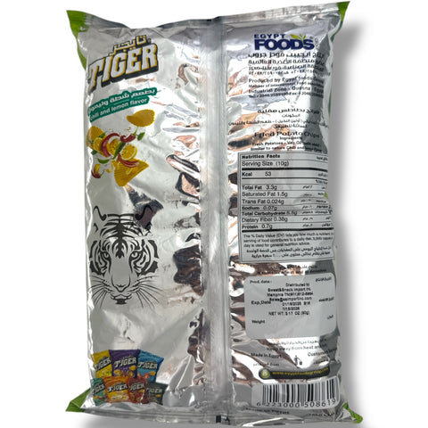 Tiger chips chili&lemon 90g packaging - Delicious chili and lemon snacks for a perfect snack time.