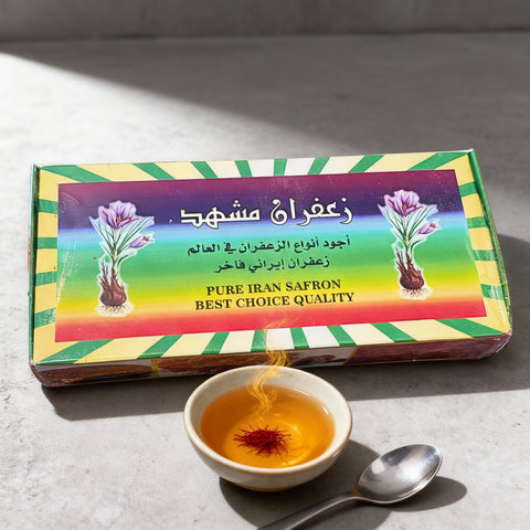 High Quality Saffron 1G Iranian Spice package featuring its luxurious appearance and premium saffron aroma, perfect for enhancing dishes.
