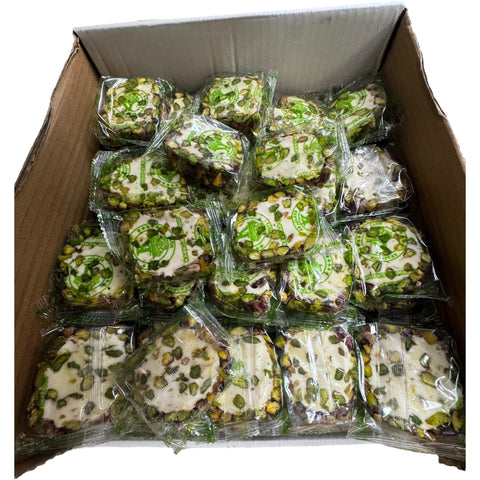 A box of Nogat w pistachios 1Lb Turkish delight arranged elegantly, representing the delightful taste of turkish delight with pistachios.
