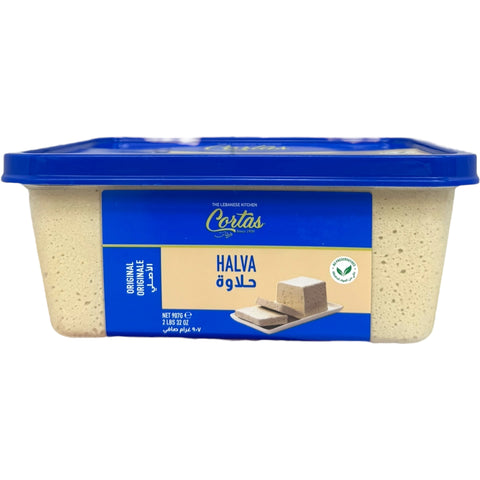 Cortas plain halva 907g, a traditional halva dessert showcasing its rich texture and authentic flavor.