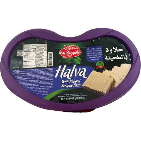 Four season plaine halva 400g, a pack of traditional halva sweets showcasing its rich texture and flavor.