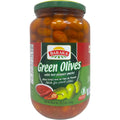 Baraka green olives with hot pepper paste - premium quality stuffed olives with pepper from ALBASHA Store.