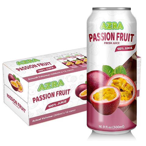 Tasty AZRA 100% organic fruit drink in 500ml cans, highlighting the zero sugar beverages that promote healthy living.