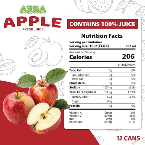Variety pack of AZRA 100% fruit juices in 500ml cans, ideal zero sugar beverages for both kids and adults, perfect for any healthy lifestyle.