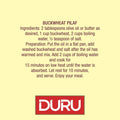 Recipe card for Buckwheat Pilaf, listing ingredients and preparation instructions, featuring the Duru brand logo.