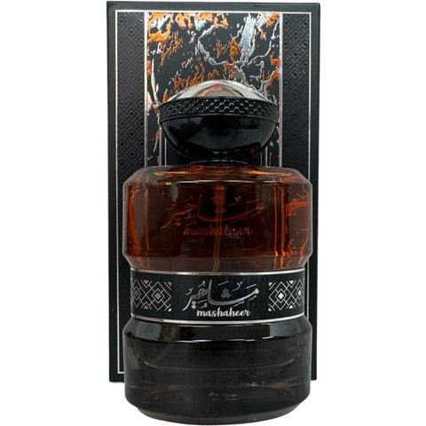 Close-up of PERFUME MUSKY MASHAHEER by Lattafa, epitomizing a luxury musky perfume with its sophisticated fragrance notes.