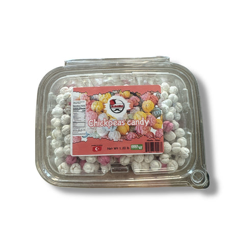 Albasha Candy-Coated Chickpeas – 1.2 lb | Traditional Turkish Sweet Snack showcasing vibrant colors and natural chickpea treats.