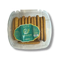 Hasson Bakery anis cookies in a clear plastic container with green label showcasing traditional Middle Eastern anise-flavored biscuits.