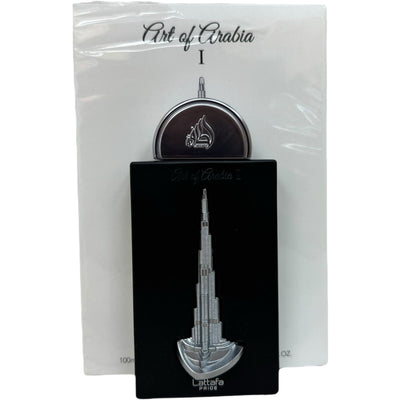 Lattafa Perfume PRIDE ART OF ARABIA SPRAY 100ML showcasing a luxury middle eastern scent in a beautifully designed bottle.