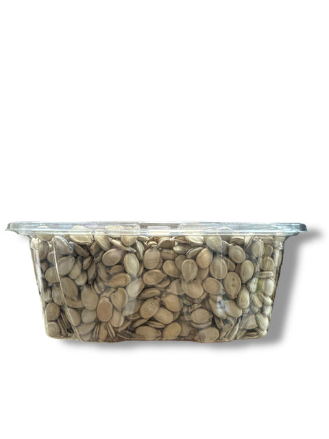 Close-up view of Albasha Imbakhar Baladi Palestinian Seeds showcasing the roasted and salted nuts in 32 oz packaging.