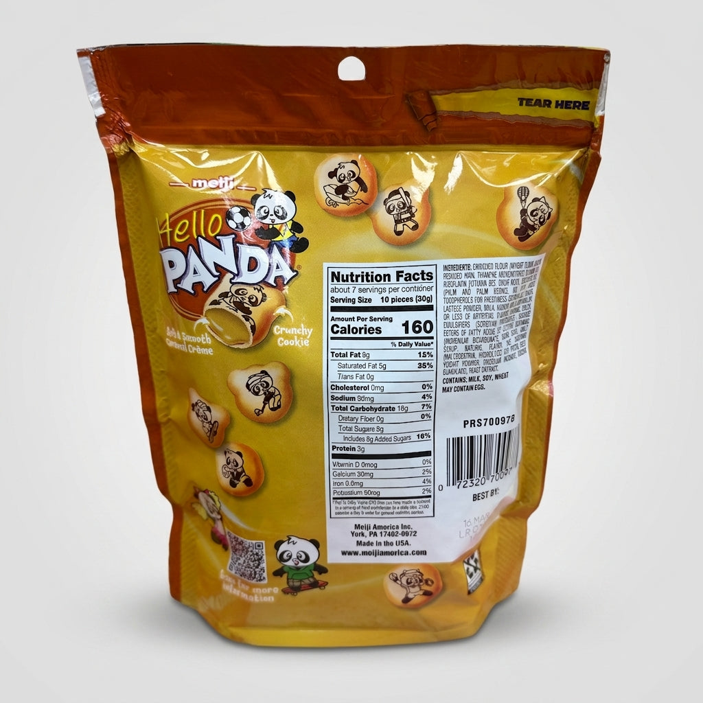Meiji Hello Panda Caramel 7 oz - Bite-Size Crunchy Cookie Snacks