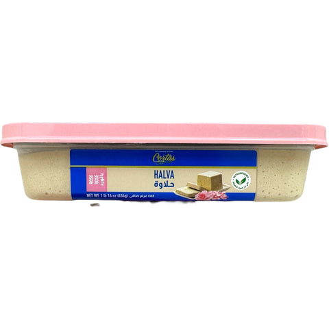Cortas halva w roos 1lb packaging showcasing sweet halva with rose, ideal for dessert lovers and enthusiasts of traditional sweets.
