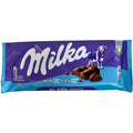 Milka bubbly, alpine milk 90g packaging featuring delicious bubbly chocolate snacks.