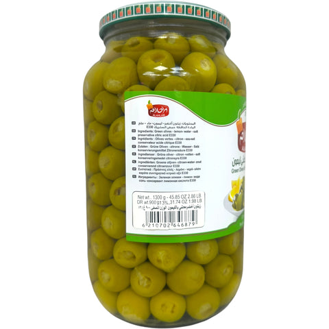 Packaging of Alahlam green olives stuffed with lemon, an inviting display for these gourmet stuffed olives with lemon.