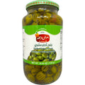 Al ahlam grilled green olives in a stylish jar, showcasing premium quality and taste.