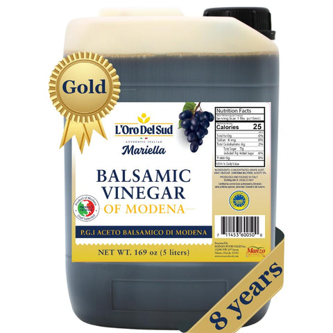 L'Oro Del Sud, "Gold Label" 8 year Aged Balsamic Vinegar of Modena, IGP Certified, 5 liters (169 fl oz)