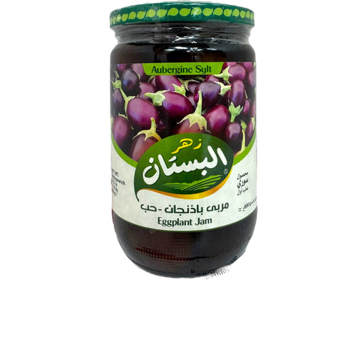 Bustan eggplant jam 800g jar showcasing the rich, dark color of eggplant jam, perfect for culinary delights.