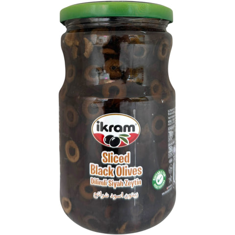 Ikram sliced black olives from ALBASHA Store, perfect for salads and Mediterranean dishes.
