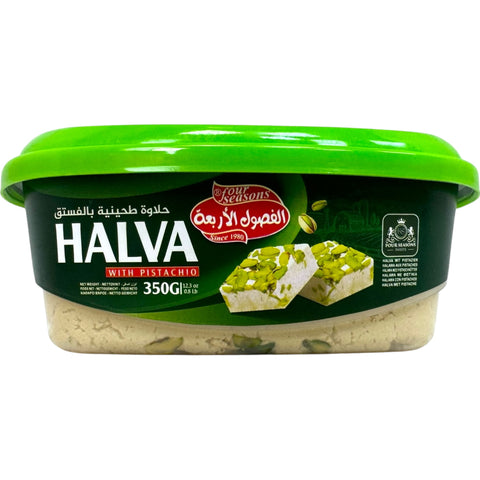 Four season halva with pistachios 350 g package featuring high-quality ingredients for a delightful treat. Perfect for nut lovers.