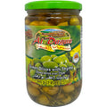 Al dayaa green olives with thyme, a high-quality product offered by ALBASHA Store, perfect for Mediterranean recipes.