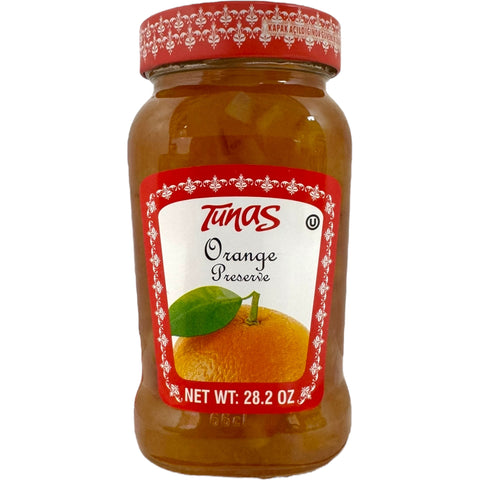 Tunas orange jam 800g jar showcasing the product for sale at ALBASHA Store.
