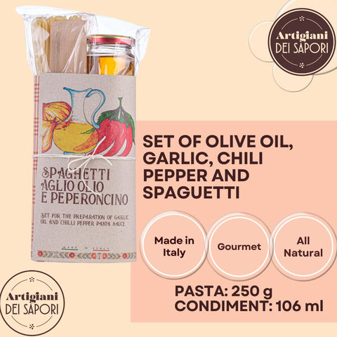 Artigiani dei Sapori, Pasta Gift Set Spaghetti with Garlic, Oil and Chili Pepper Pasta Sauce
