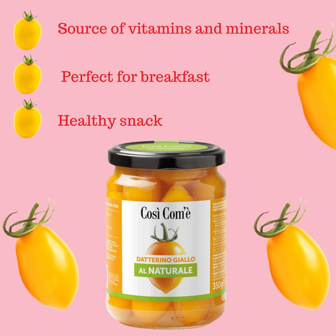 Così Comè, Whole Yellow Datterino Tomatoes unpeeled in water (12.354 oz) 350g