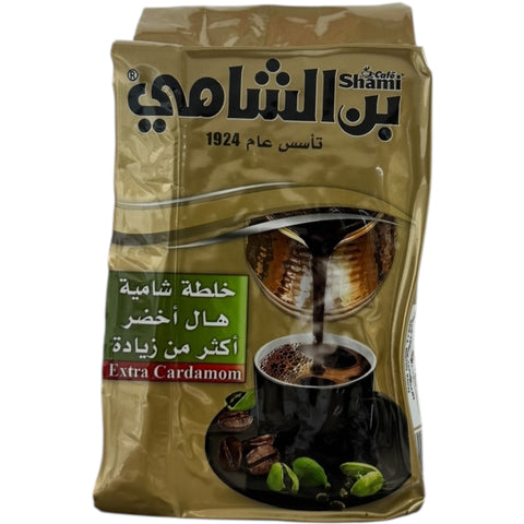 Shami Turkish coffee blend featuring green cardamom, showcasing authentic Turkish coffee flavors for a rich brewing experience.