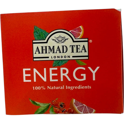 Close-up of Ahmad tea energy herbal tea leaves highlighting natural ingredients for optimal energy.