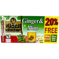 Alatar Ginger and Mint tea with an attractive design, highlighting the 3 tea bags and an offer of 20% free, ideal for tea lovers.