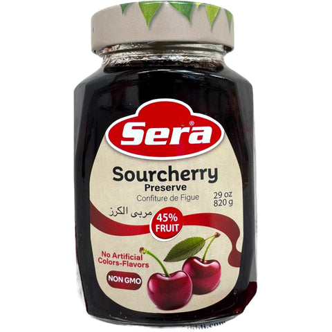 Sera sour cherry jam 820g featuring natural sour cherry jam for a delicious spread.
