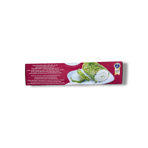 Reverse side of AGHATI Arabian Ice Cream with Crunchy Pistachios packaging, highlighting product information and ingredients, found at ALBASHA Market.