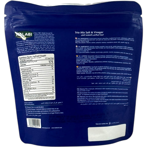 Halabi Trio Salt vinegar Peanuts packaged, showcasing a crunchy snack for nuts lovers designed for delightful taste.