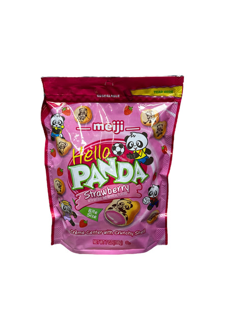 Meiji Hello Panda Strawberry Cream-Filled Cookies, Crunchy Bites with Sweet Strawberry Flavor