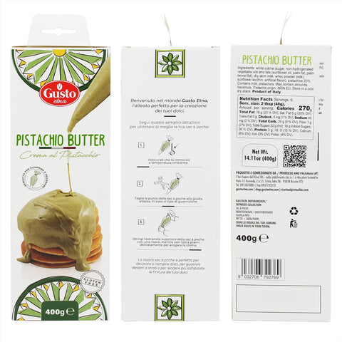 Gusto Etna Pistachio Nut Butter Cream Squeeze Pouch 400g (14.1 oz) – 20% Pistachio, Made in Italy, Pistachio Spread for Gelato, Pastry & Desserts