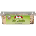 Ziyad Traditional Halva with Pistachio, a Mediterranean sesame fudge packaged in a clear container, displaying product name, brand logo, and weight of 12.34 oz. The halva features visible pistachio pieces, showcasing its premium quality.