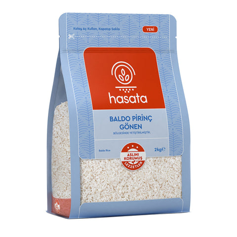Hasata Rice Baldo 2Kg packaging showcasing quality baldo rice perfect for pilaf and soups.