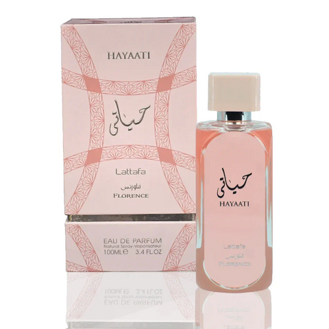 Hayaati Florence Perfume by Lattafa, a luxurious fragrance designed as the perfect florence perfume for women, featuring elegant packaging and captivating scent notes.