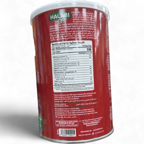 HALABI KERNELS MIX CANS 400G packaging image highlighting the nutritional value and ingredients.