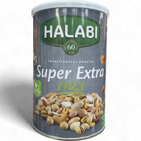 HALABI SUPER EXTRA MIX CANS 400G packaging showcasing a variety of ingredients, perfect for culinary use.