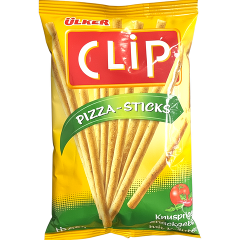 ULKER CLIP STIK pizza packaging showcasing the delicious snack from ALBASHA Store.