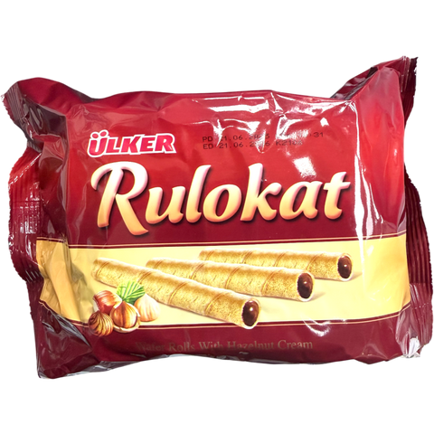 Delicious Ulker Rulokat wafer rolls packaged in an attractive design, perfect for snacking.