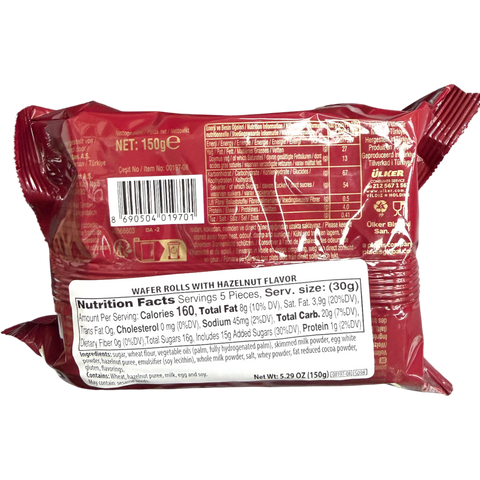 Assorted Ulker Rulokat wafer rolls displayed on a plate, ideal for dessert or coffee pairing.