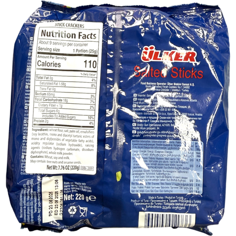 Ulker salted sticks in a rustic setting, showcasing their crunchy texture and flavor.
