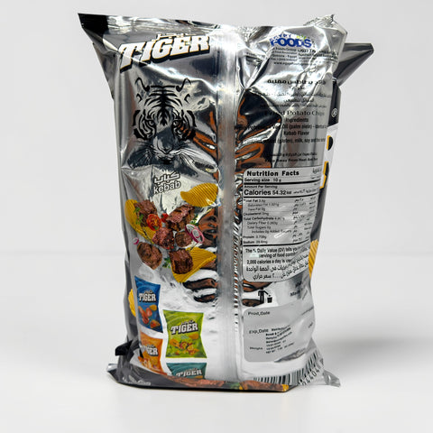 Serving of Tiger Chips – 200g Kebab Flavor featuring tasty kebab flavored chips, perfect for snacking.